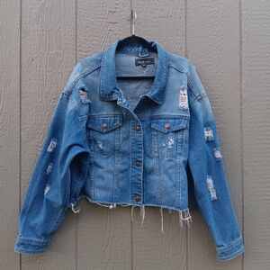 TOUCH ME Women's 3X Cropped Distressed Denim Jacket